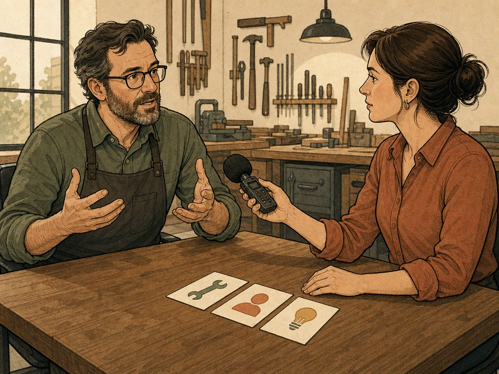 A subject-matter expert being interviewed while a writer records useful firsthand details