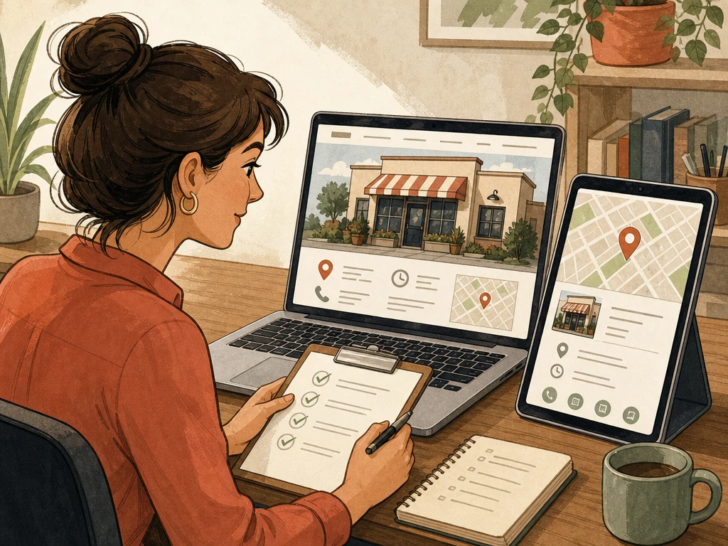 A marketer comparing a storefront website and map profile for consistency