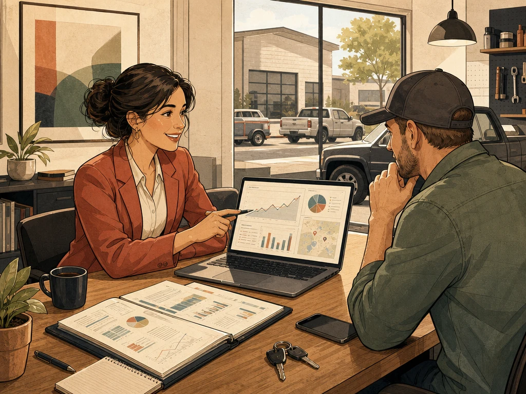 An analyst presenting a clear monthly search report to a local business owner