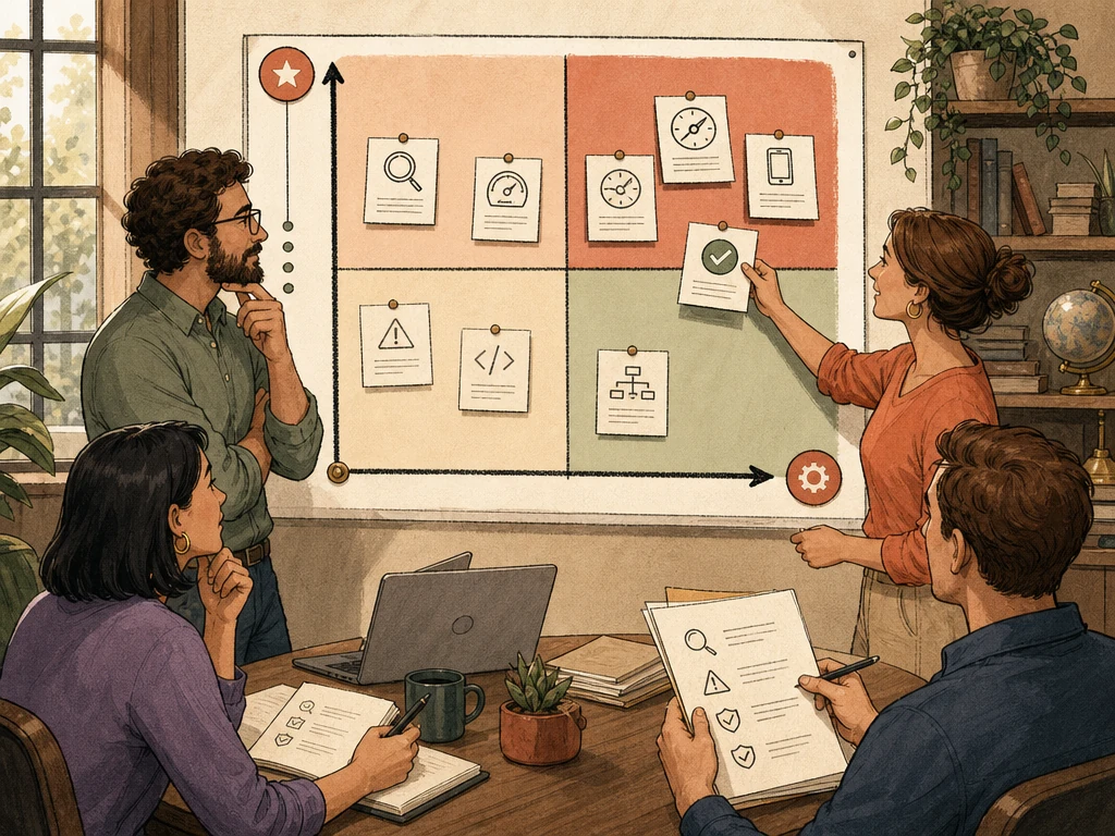 A team prioritizing verified website findings on an impact and effort board
