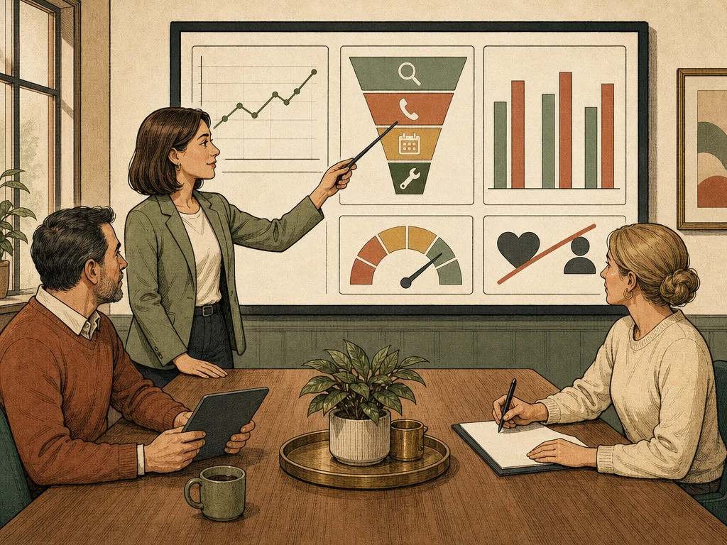 A monthly reporting meeting focused on qualified leads rather than vanity metrics