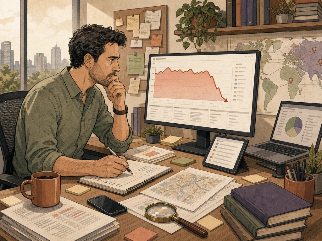 An analyst noticing a sharp search traffic decline and beginning a calm structured investigation